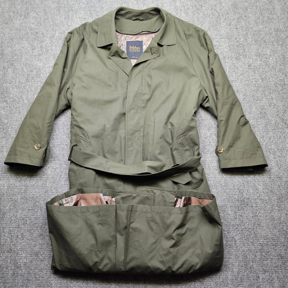 Newport Harbor Mens Olive Green Trench Coat Wool Zip Out Liner Made in USA 42R